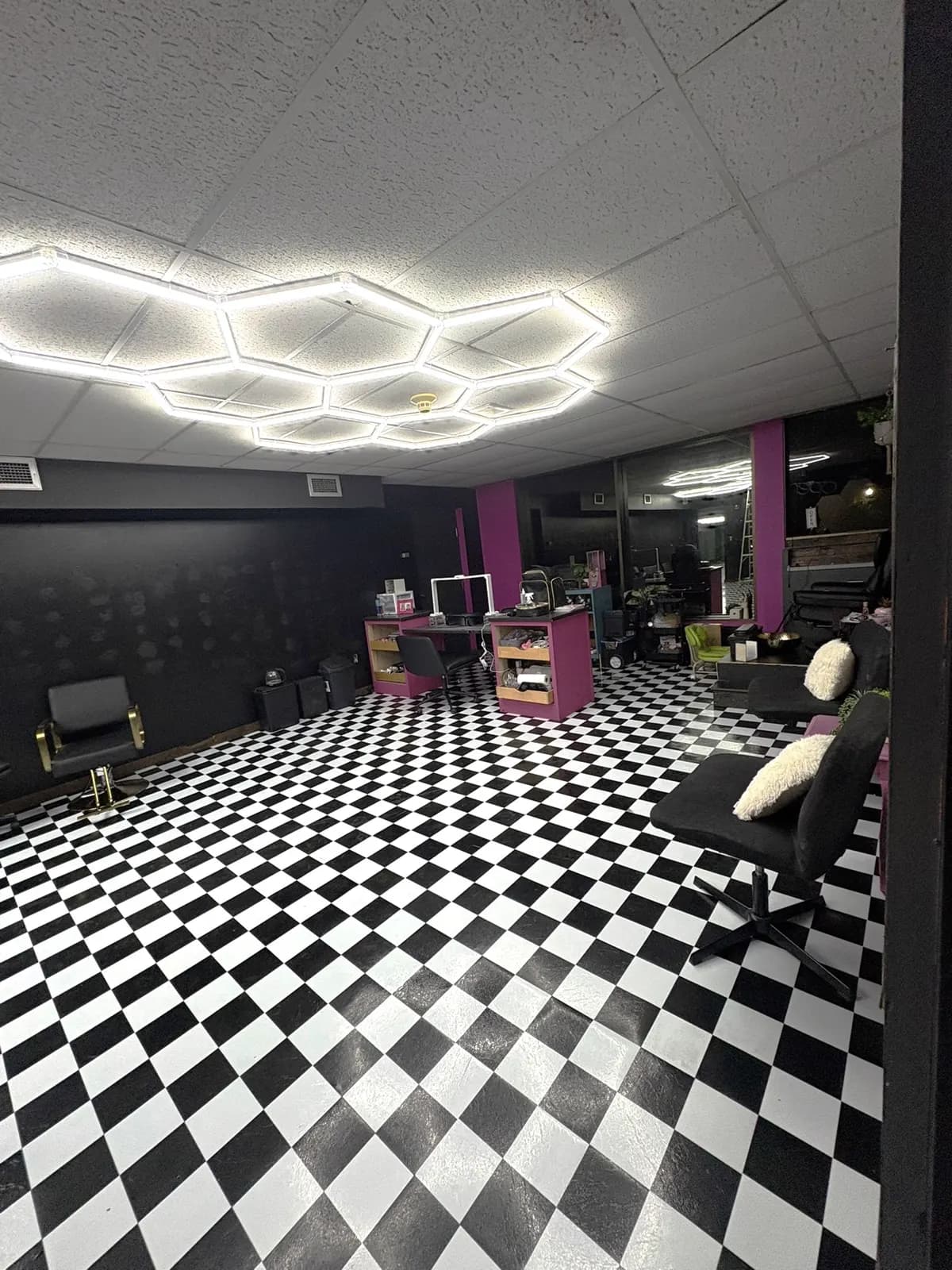 The Afterglow Salon And Spa studio on the checkerboard floor